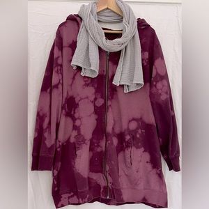 Berry Reverse Tie Dye in Berry Full Zip Hoody Tunic Long Sleeve Sweatshirt